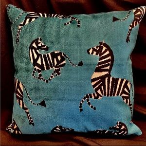 16x16 turquoise velvet zebra print throw pillow cover.  (INSERT NOT INCLUDED).